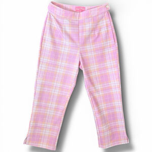 Sugar Thrillz Thats my Jam Pink Yellow Plaid Cropped Pants S